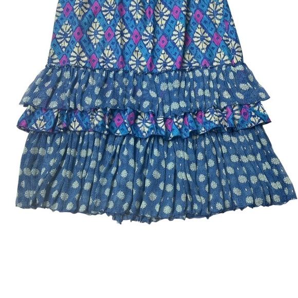 Free People Blue Batik Silk Ruffle Midi Skirt XS - Picture 3 of 11